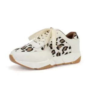 Bliklik Women Fashion Autumn And Winter Leopard Leather Stitching Sneakers