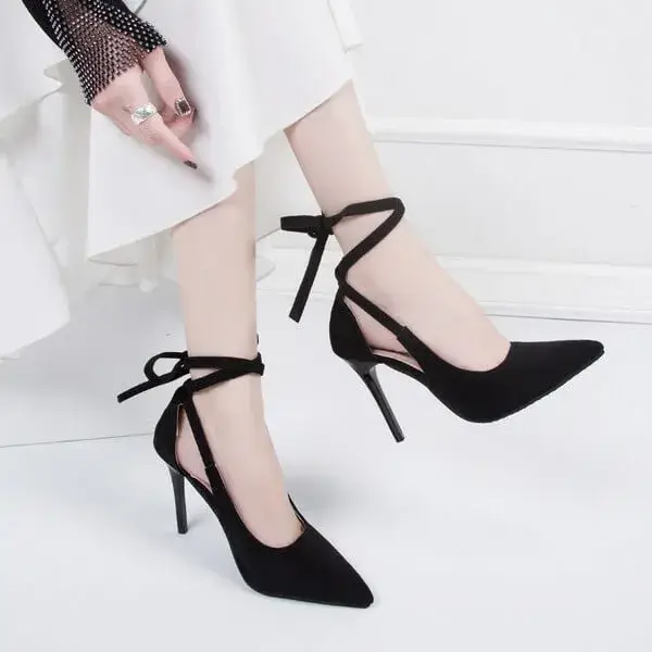 Bliklik Women Fashion Solid Color Plus Size Strap Pointed Toe Suede High Heel Sandals Pumps