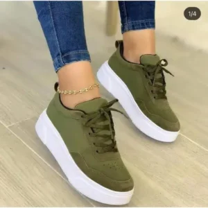 Bliklik Women'S Fashion Casual Round Toe Thick-Soled Lace Up Canvas Sneakers