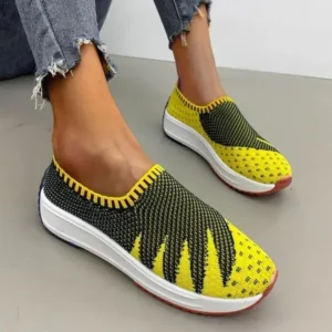 Bliklik Women Fashion Fly Knit Breathable Platform Low Top Sneakers