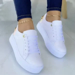 Bliklik Women Fashion Round Toe Platform Lace Up Solid Color Sneakers