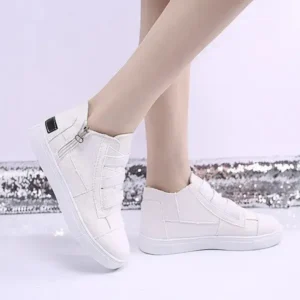 Bliklik Women Fashion Round Toe Mid-Top Canvas Raw Edge Elastic Sneakers