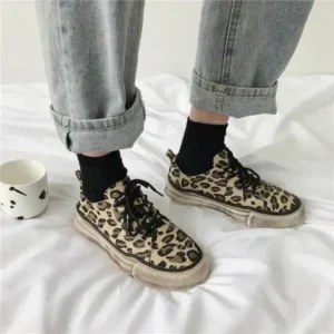 Bliklik Women Fashion Leopard Printing Flat Sneakers