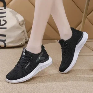 Bliklik Women Sports Casual Lace Up Design Mesh Breathable Wedge Sneakers