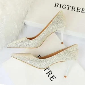 Bliklik Women Fashion Plus Size Sexy Sequin Point-Toe Shoes