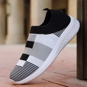 Bliklik Women Casual Knit Design Breathable Mesh Color Blocking Flat Sneakers