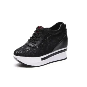 Bliklik Women Sexy Lace Design Lace-Up Breathable Wedge Platform Sneakers