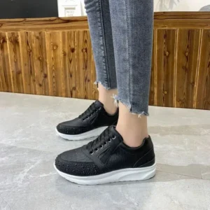 Bliklik Women Casual Rhinestone Decor Fashion Plus Size Sports Running Shoes Round Toe Sneakers