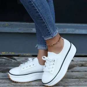 Bliklik Women Simple Casual Knit Upper Thick-Soled Lace-Up Sneakers