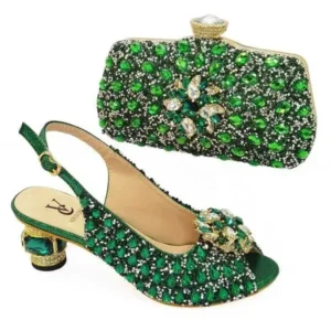 Bliklik Fashion Rhinestone Design Party Women High Heel Peep Toe Sandals And Clutch Evening Bag Set