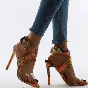 Bliklik Women Fashion Plus Size Floral Point Toe High Heel Sandals