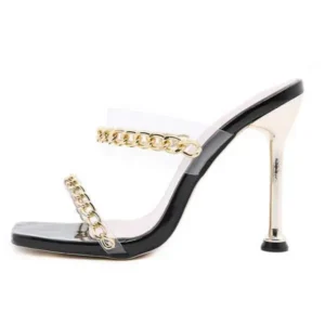 Bliklik Women Sexy Plus Size Metal Chain Square-Toe High Heel Sandals