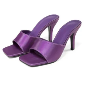 Bliklik Women Sexy Square Head Purple Stiletto Slippers