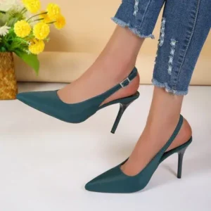 Bliklik Summer Women Fashion Plus Size Elegant Pointed Toe Strap Buckle Sling Back Stiletto Heel PU Sandals