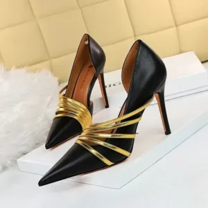 Bliklik Women Fashion Sexy Pointed Toe Hollow Design Stiletto Shoes