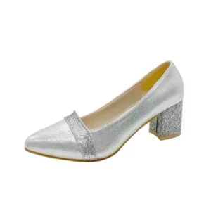 Bliklik Women Fashion Casual Sequins Pointed Toe Pumps With Chunky Heels