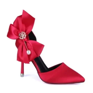 Bliklik Women Fashion Elegant Solid Color PU Pointed Toe Bowknot Pumps