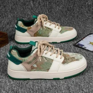 Bliklik Men'S Casual Retro Secret Forest Oil Painting Pattern Sneakers