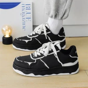 Bliklik Men'S Fashion Black White Breathable Canvas Sneakers