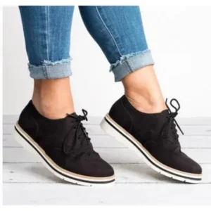 Bliklik Women Retro Plus Size Simple Solid Color Lace-Up Round Toe Sneakers