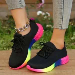 Bliklik Women Fashion Casual Mesh Breathable Rainbow Sneakers