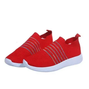 Bliklik Fashion Casual Solid Color Striped Fly-Woven Mesh Breathable Flat Sneakers