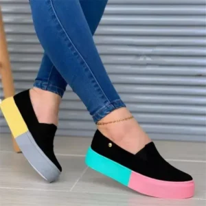 Bliklik Women Fashion Casual Color Block Thick-Soled Elastic Loafers