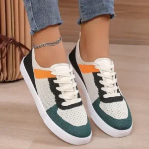 Bliklik Women Fashion Casual Color Blocking Mesh Fly-Woven Breathable Sneakers