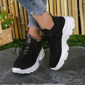 Bliklik Women Fashionable Casual Solid Color Lace-Up Sneakers