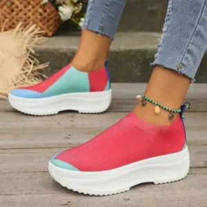 Bliklik Women Fashion Casual Color Blocking Fly-Woven Thick-Soled Sneakers