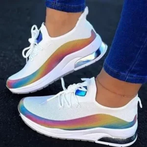 Bliklik Women Fashion Casual Rainbow Color Blocking Sneakers