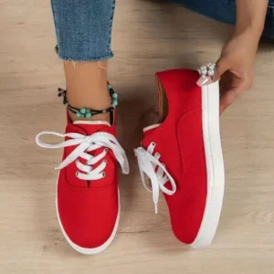 Bliklik Women Fashion Casual Solid Color Lace-Up Canvas Shoes