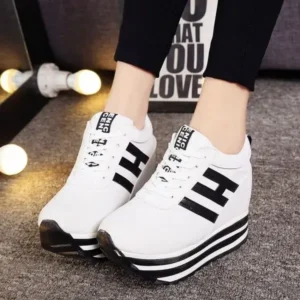 Bliklik Women Fashion Casual Letter Printed Lace-Up Thick-Soled Sneakers