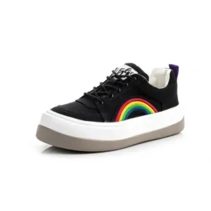 Bliklik Women Fashion Casual Rainbow Color Block Platform Canvas Platform Shoes