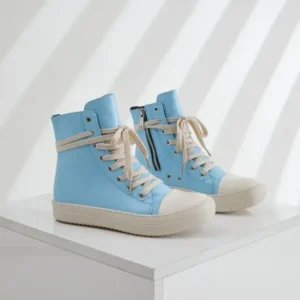 Bliklik Women Fashion Blue Faux Leather High Top Shoes