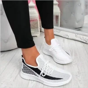 Bliklik Women Fashion Casual Thick Sole Breathable Fly Woven Thick Sole Lace Up Sneakers