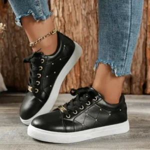 Bliklik Women Fashion Shallow Toe Round Toe Casual Lace Up Sneakers