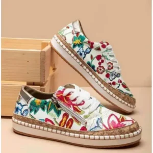 Bliklik Women Fashion Color Matching Ethnic Style Printed Sneakers