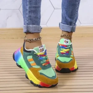 Bliklik Women Fashion Platform Color Block Platform Sneakers