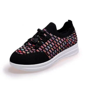 Bliklik Women Fashion Low-Top Lace-Up Platform Color-Block Fly-Knit Sneakers