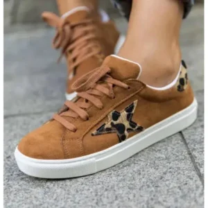 Bliklik Women Fashion Round Toe Lace-Up Canvas Sneakers