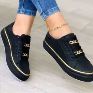 Bliklik Women Thick Bottom Chain Casual Round Toe Fashion Pu Sneakers