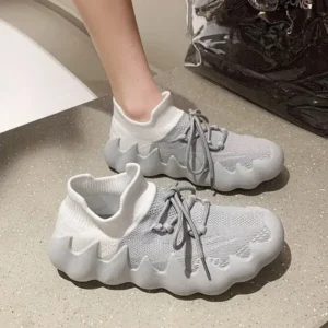 Bliklik Women Fashion Round ToeWomen Fashion Round Toe Octopus Fly Woven Sneakers Shallow Cut Print Lace Up Flat Sneakers