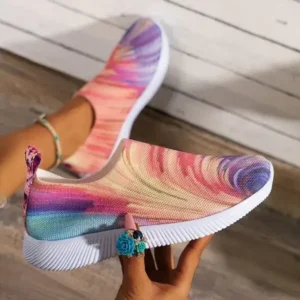 Bliklik Women Fashion Round Multicolor Gradient Rainbow Mesh Sneakers